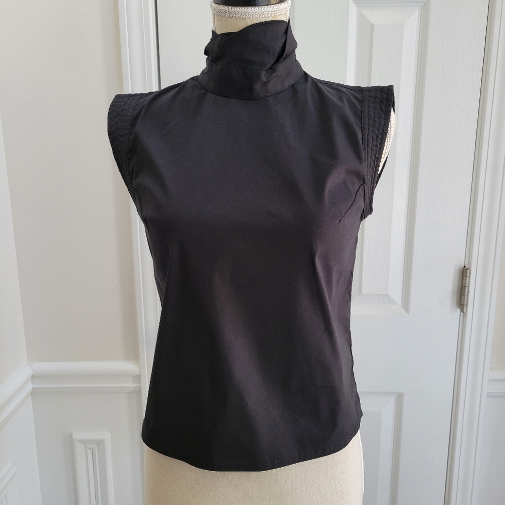 Piazza Sempione Black High Neck Top Minimalist Designer‎ Blouse Size 40 - Picture 3 of 11